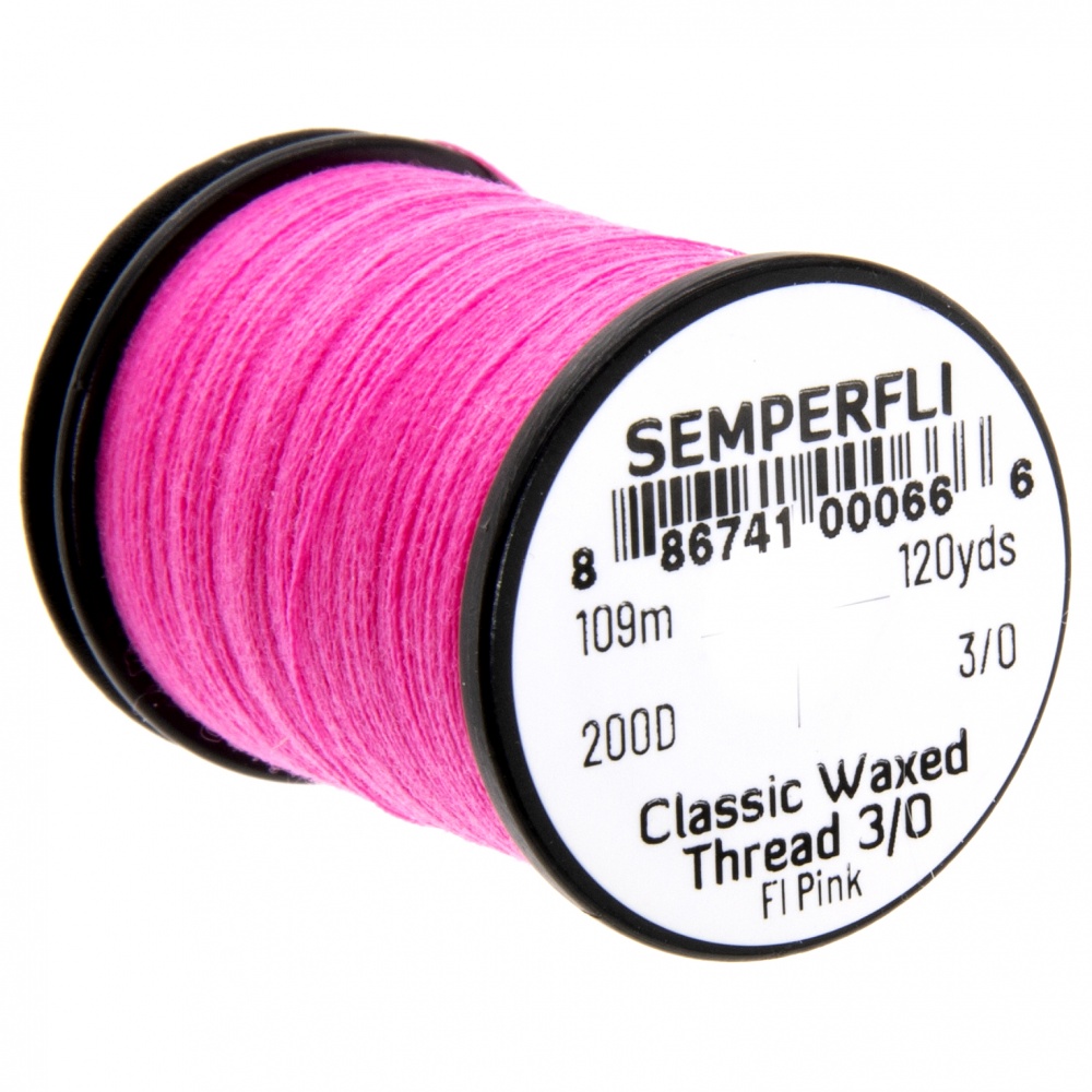 Semperfli Classic Waxed Thread 3/0 120 Yards Fluorescent Pink Fly Tying Threads (Product Length 120 Yds / 109m)